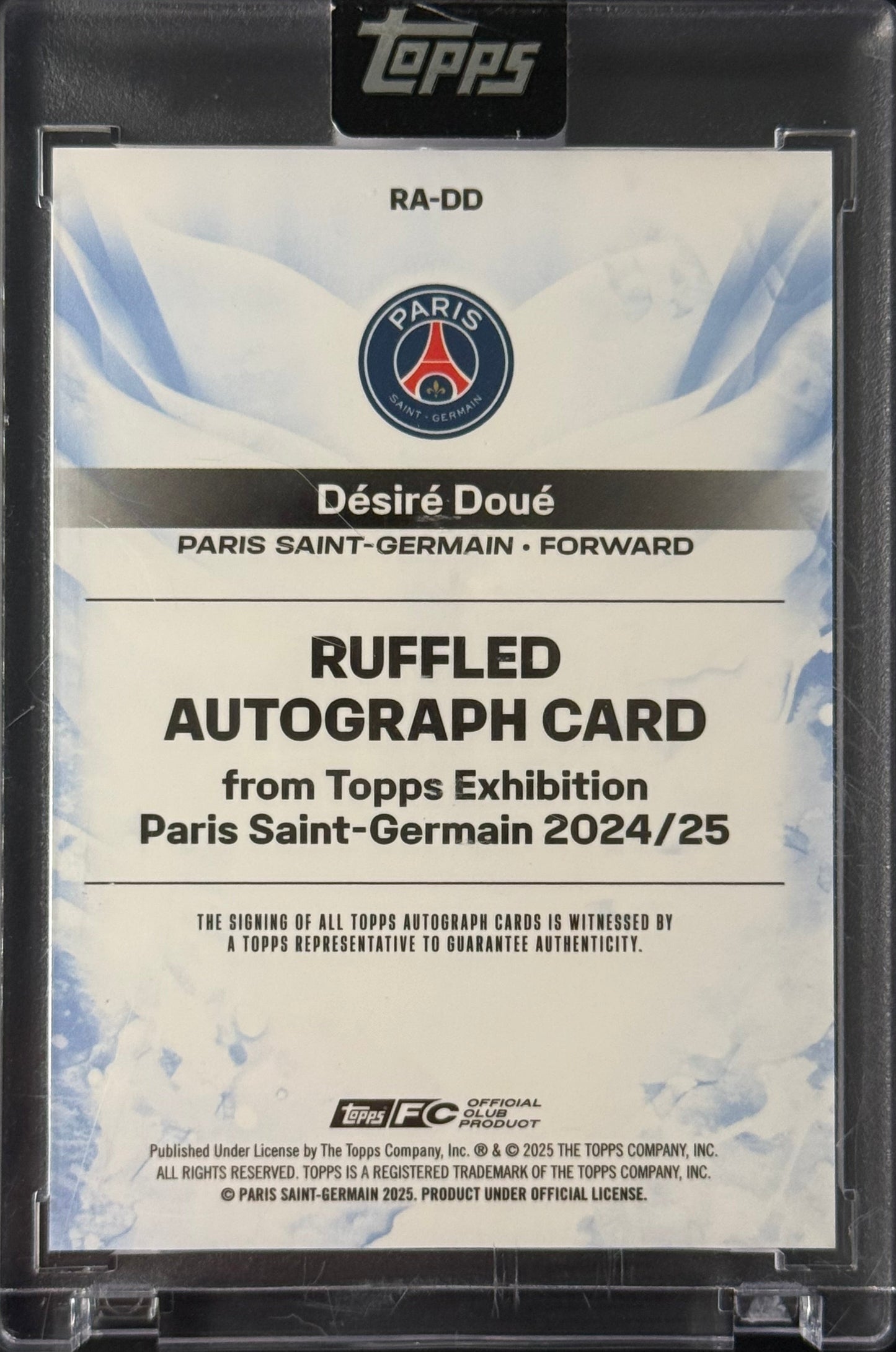 Désiré Doué 12/25 Ruffled Autograph Card |Topps PSG Exhibiton 2024-2025