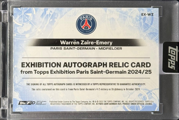 Warre Zaïre-Emery 45/50 Exhibition Autograph Relic Card ｜Topps PSG Exhibiton 2024-2025