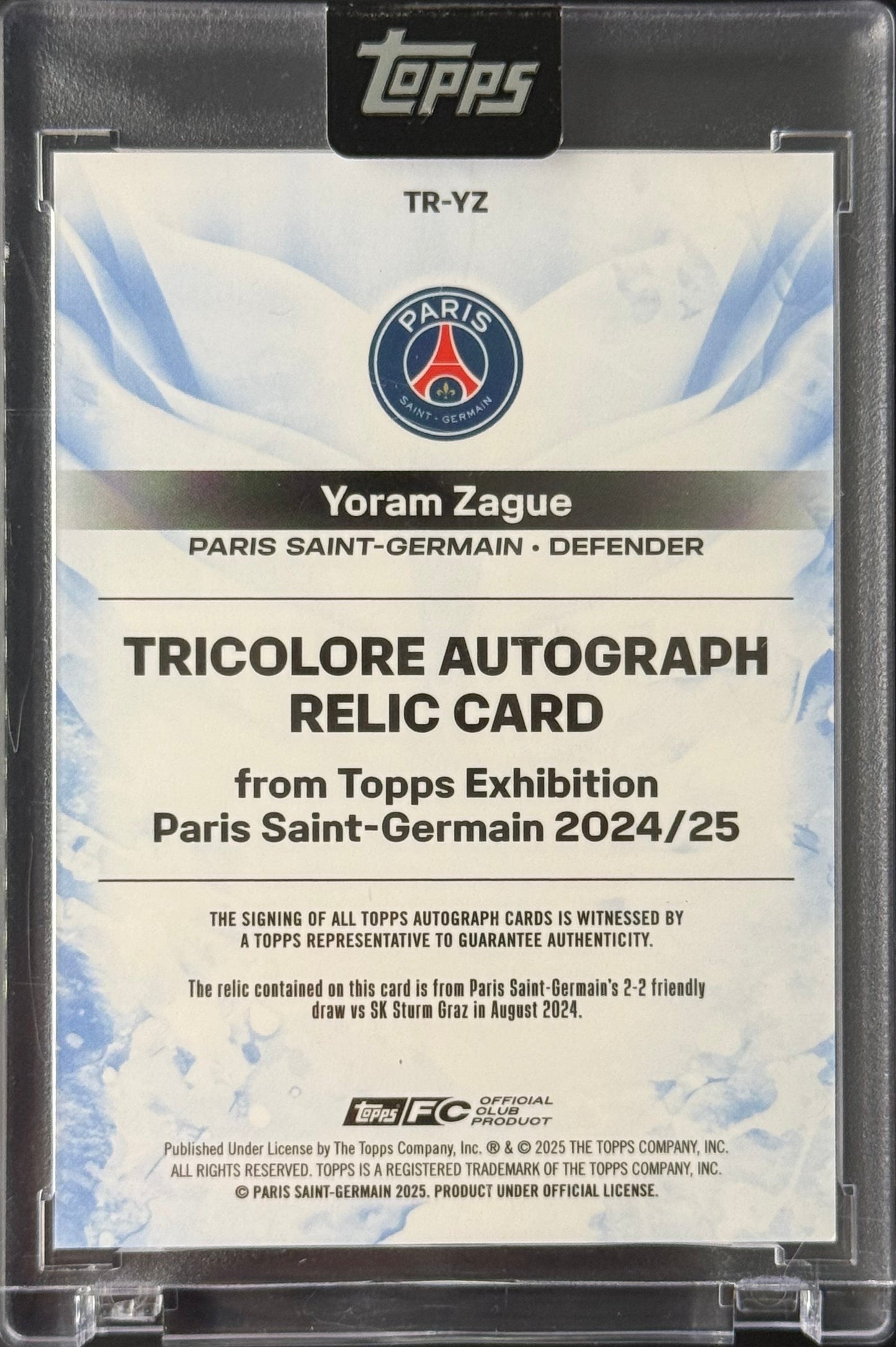 Yoram Zague 1/1 Tricolore Autograph Relic Card ｜Topps PSG Exhibiton 2024-2025