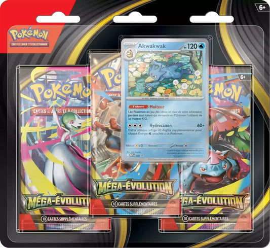 Pokémon｜Mega Evolution Tripack de 3 Boosters ME01｜Promo Akwakwak｜FR
